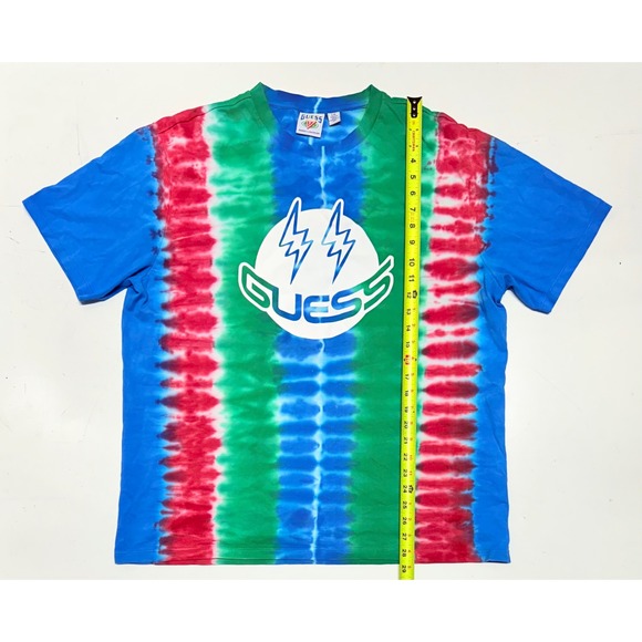 Guess Mens Tie Dye Lightning Bolt Logo T Shirt Large Blue Red Green - Picture 1 of 4